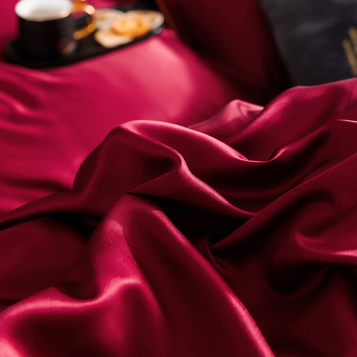 91家纺网 家纺一手货源 找家纺 琪格格 2022新款水洗真丝刺绣四件套 都市-浪漫酒红