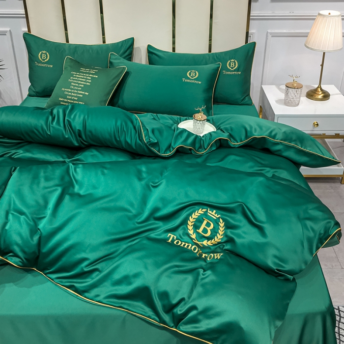 91家纺网 家纺一手货源 找家纺 琪格格 2022新款水洗真丝刺绣四件套 A新都市魅惑绿