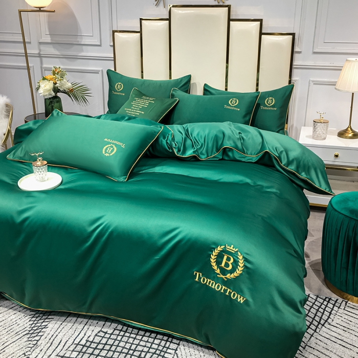 91家纺网 家纺一手货源 找家纺 琪格格 2022新款水洗真丝刺绣四件套 A新都市魅惑绿