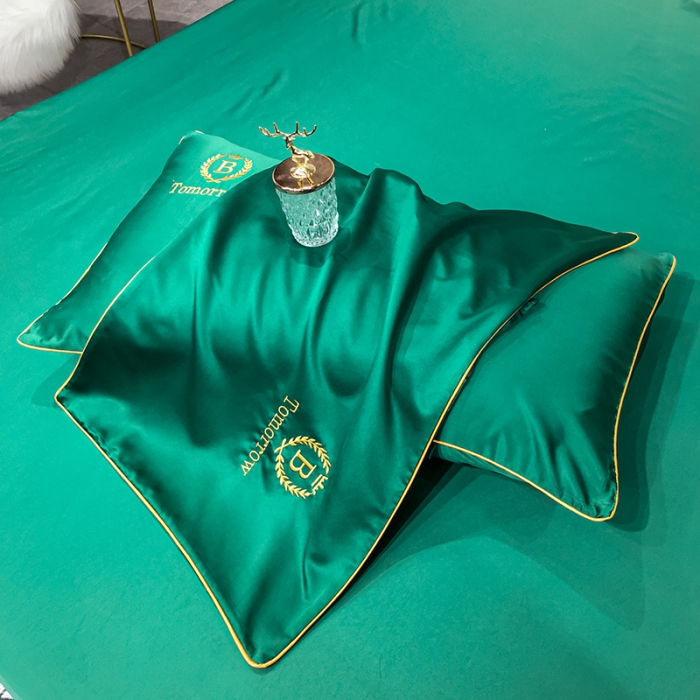 91家纺网 家纺一手货源 找家纺 琪格格 2022新款水洗真丝刺绣四件套 A新都市魅惑绿