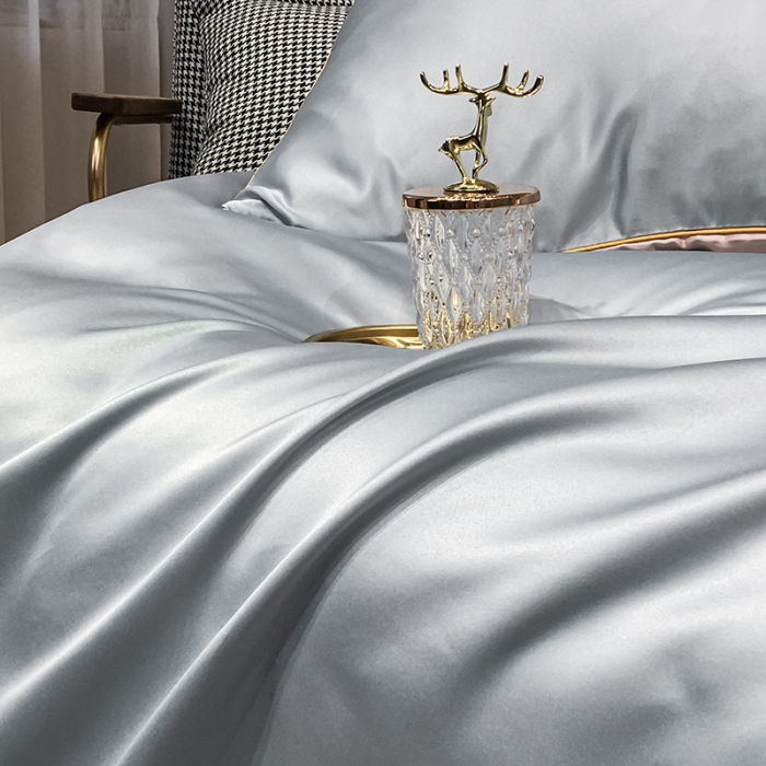 91家纺网 家纺一手货源 找家纺 琪格格 2022新款水洗真丝刺绣四件套 A都市羽毛银灰