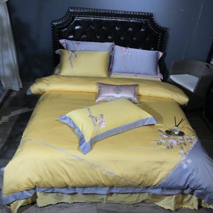 91家纺网 家纺一手货源 找家纺 玖玖爱 2021新款80贡缎贝拉爱人四件套 黄色