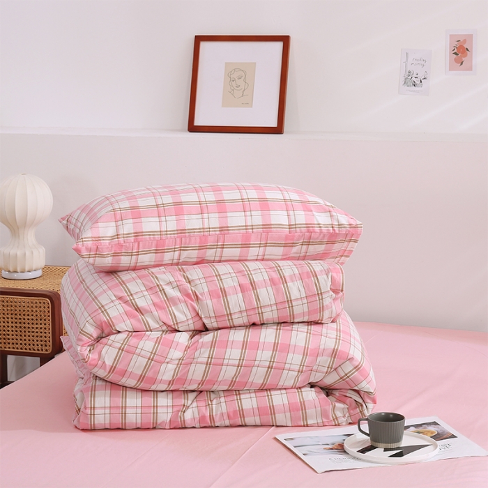 91家纺网 家纺一手货源 找家纺 简色坊 2023新款春夏全棉水洗棉四件套 草莓格