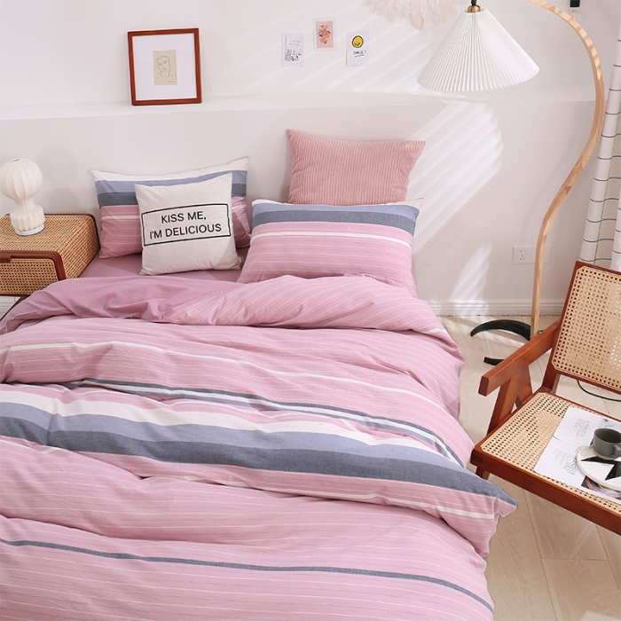 91家纺网 家纺一手货源 找家纺 简色坊 2023新款春夏全棉水洗棉四件套 极光-粉紫