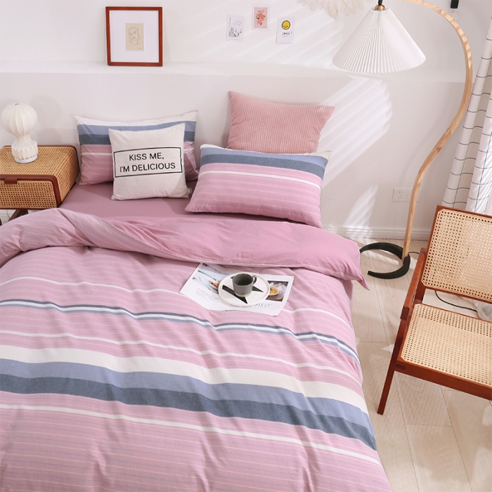 91家纺网 家纺一手货源 找家纺 简色坊 2023新款春夏全棉水洗棉四件套 极光-粉紫