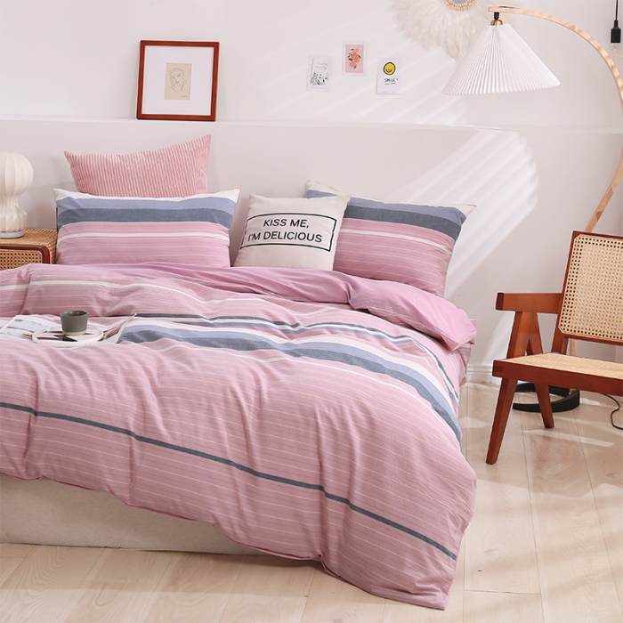 91家纺网 家纺一手货源 找家纺 简色坊 2023新款春夏全棉水洗棉四件套 极光-粉紫