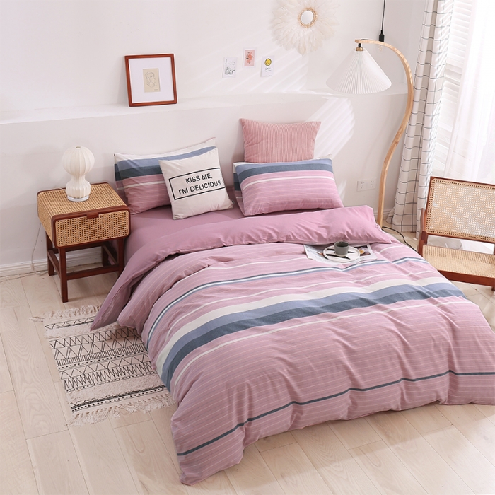 91家纺网 家纺一手货源 找家纺 简色坊 2023新款春夏全棉水洗棉四件套 极光-粉紫