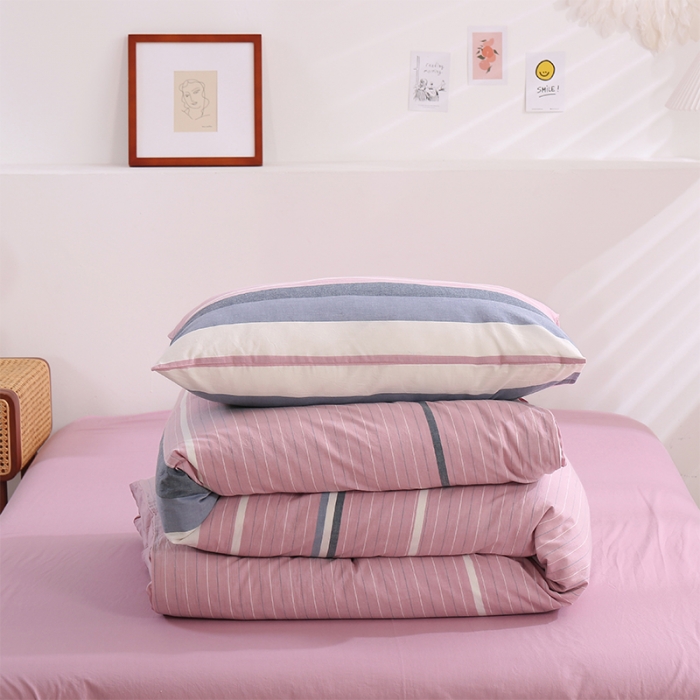 91家纺网 家纺一手货源 找家纺 简色坊 2023新款春夏全棉水洗棉四件套 极光-粉紫