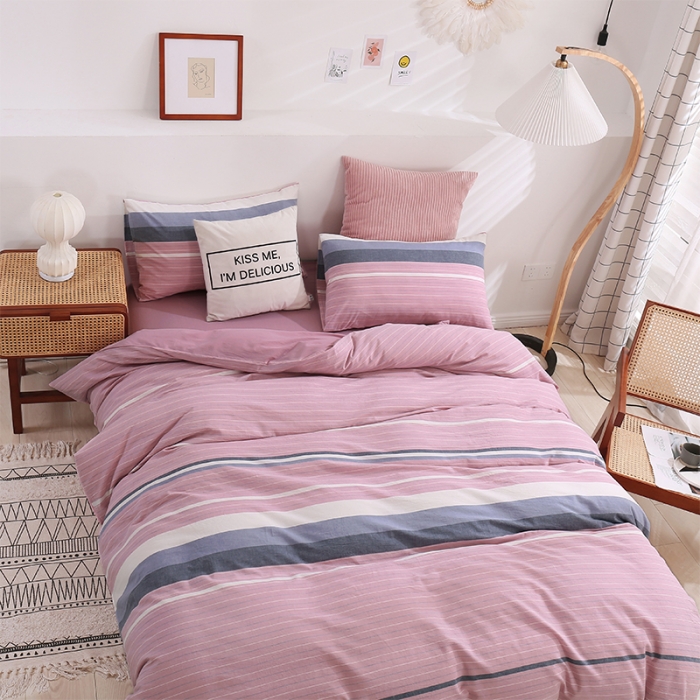 91家纺网 家纺一手货源 找家纺 简色坊 2023新款春夏全棉水洗棉四件套 极光-粉紫