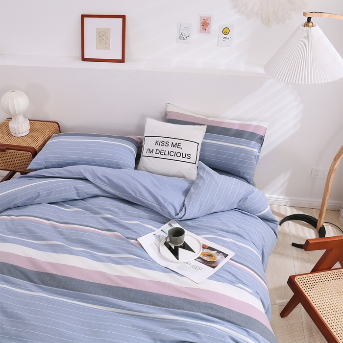 91家纺网 家纺一手货源 找家纺 简色坊 2023新款春夏全棉水洗棉四件套 极光-蓝