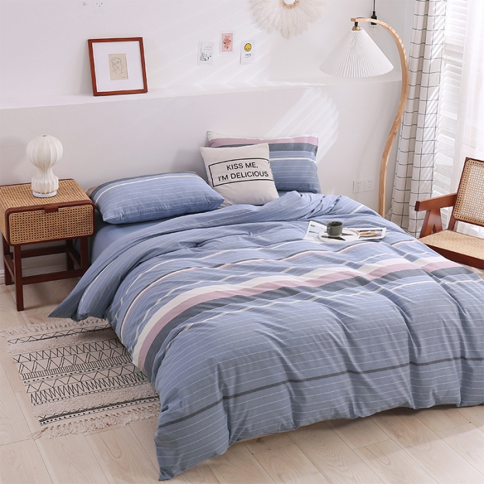 91家纺网 家纺一手货源 找家纺 简色坊 2023新款春夏全棉水洗棉四件套 极光-蓝