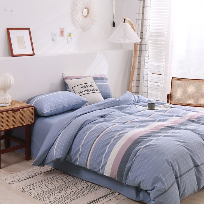 91家纺网 家纺一手货源 找家纺 简色坊 2023新款春夏全棉水洗棉四件套 极光-蓝