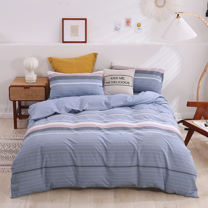 91家纺网 家纺一手货源 找家纺 简色坊 2023新款春夏全棉水洗棉四件套 极光-蓝