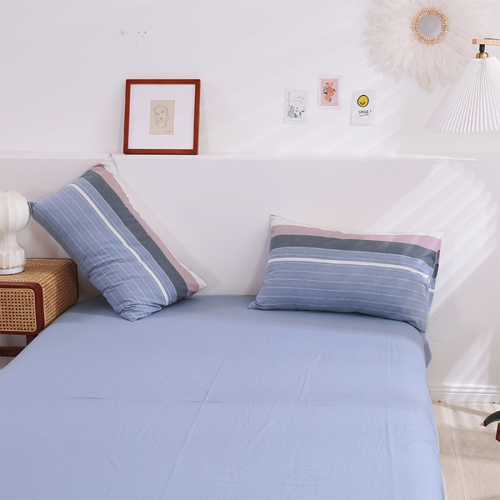 91家纺网 家纺一手货源 找家纺 简色坊 2023新款春夏全棉水洗棉四件套 极光-蓝