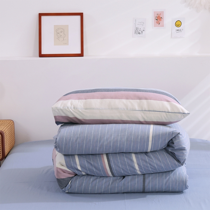 91家纺网 家纺一手货源 找家纺 简色坊 2023新款春夏全棉水洗棉四件套 极光-蓝