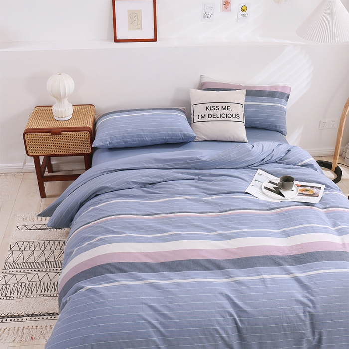 91家纺网 家纺一手货源 找家纺 简色坊 2023新款春夏全棉水洗棉四件套 极光-蓝