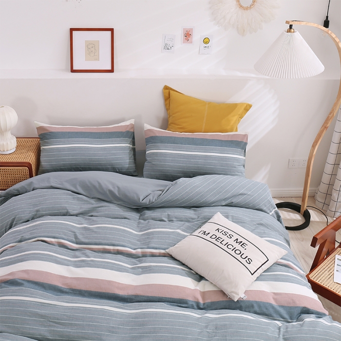 91家纺网 家纺一手货源 找家纺 简色坊 2023新款春夏全棉水洗棉四件套 极光-深灰