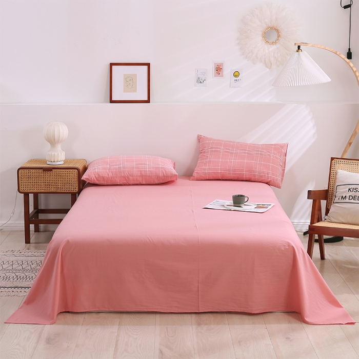 91家纺网 家纺一手货源 找家纺 简色坊 2023新款春夏全棉水洗棉四件套 麦田-粉