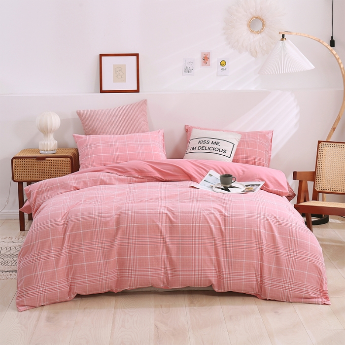 91家纺网 家纺一手货源 找家纺 简色坊 2023新款春夏全棉水洗棉四件套 麦田-粉