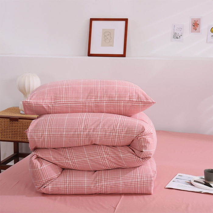 91家纺网 家纺一手货源 找家纺 简色坊 2023新款春夏全棉水洗棉四件套 麦田-粉