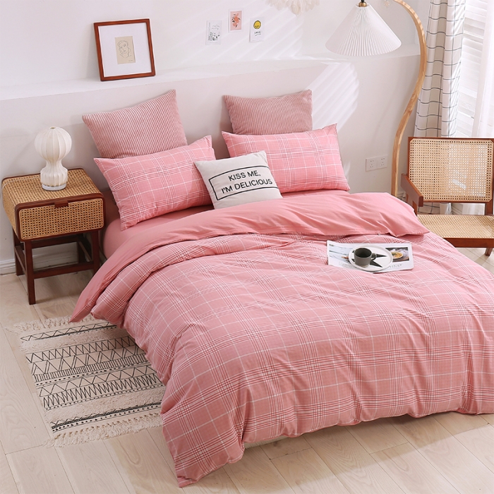 91家纺网 家纺一手货源 找家纺 简色坊 2023新款春夏全棉水洗棉四件套 麦田-粉