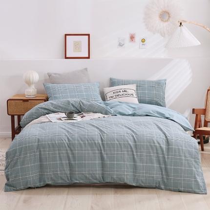 简色坊 2023新款春夏全棉水洗棉四件套 麦田-蓝