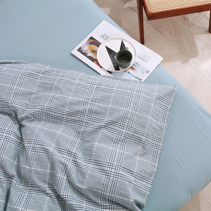 91家纺网 家纺一手货源 找家纺 简色坊 2023新款春夏全棉水洗棉四件套 麦田-蓝