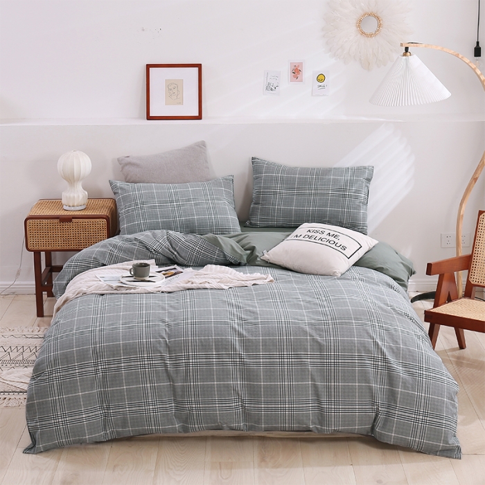 91家纺网 家纺一手货源 找家纺 简色坊 2023新款春夏全棉水洗棉四件套 麦田-深灰