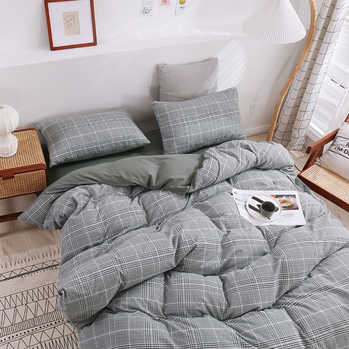 91家纺网 家纺一手货源 找家纺 简色坊 2023新款春夏全棉水洗棉四件套 麦田-深灰