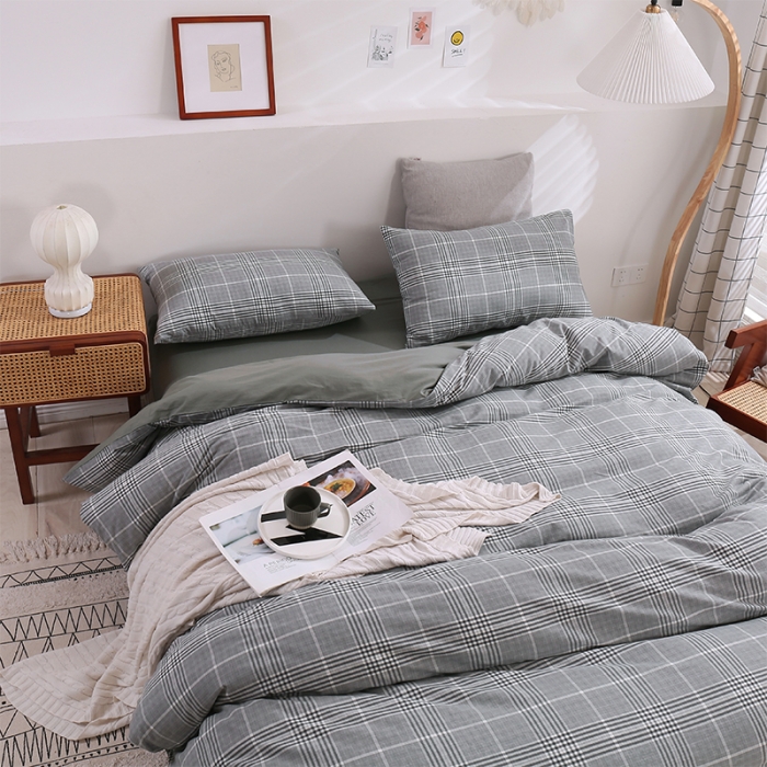 91家纺网 家纺一手货源 找家纺 简色坊 2023新款春夏全棉水洗棉四件套 麦田-深灰