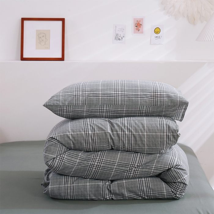 91家纺网 家纺一手货源 找家纺 简色坊 2023新款春夏全棉水洗棉四件套 麦田-深灰