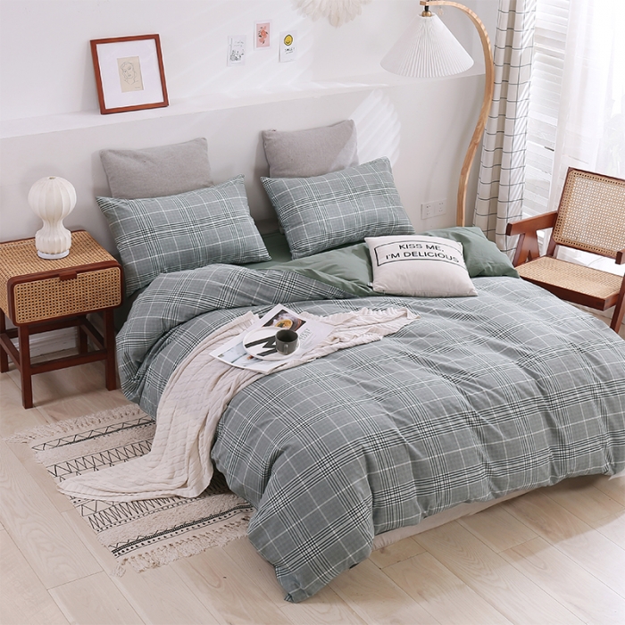 91家纺网 家纺一手货源 找家纺 简色坊 2023新款春夏全棉水洗棉四件套 麦田-深灰