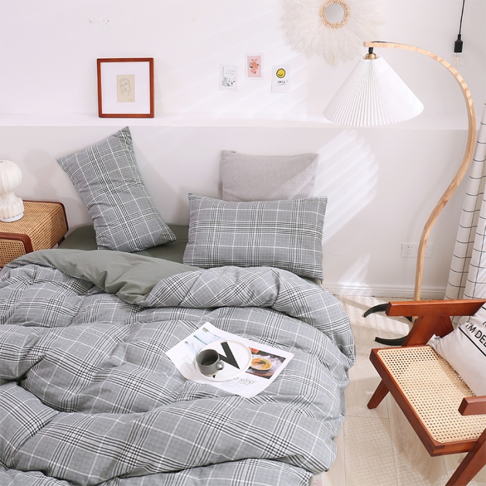 91家纺网 家纺一手货源 找家纺 简色坊 2023新款春夏全棉水洗棉四件套 麦田-深灰