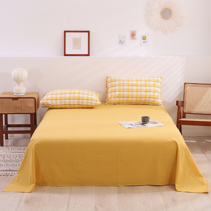 91家纺网 家纺一手货源 找家纺 简色坊 2023新款春夏全棉水洗棉四件套 芒果格