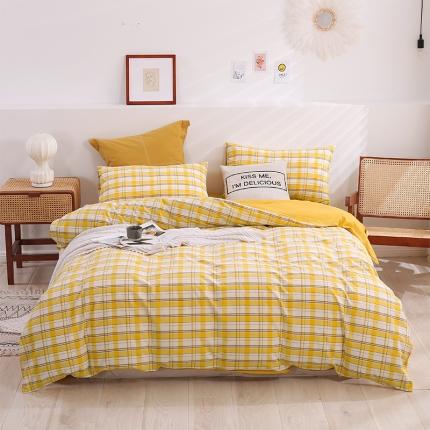 简色坊 2023新款春夏全棉水洗棉四件套 芒果格