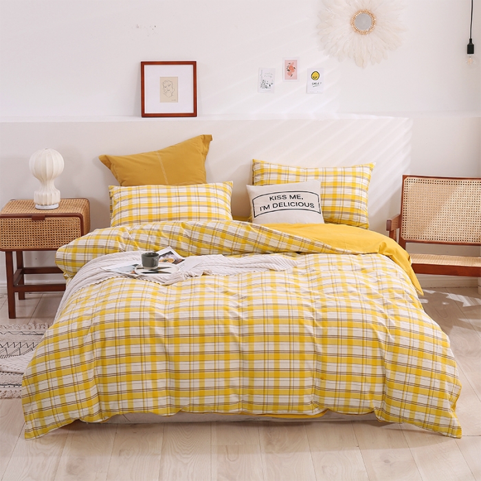 91家纺网 家纺一手货源 找家纺 简色坊 2023新款春夏全棉水洗棉四件套 芒果格