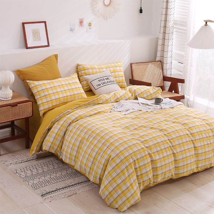 91家纺网 家纺一手货源 找家纺 简色坊 2023新款春夏全棉水洗棉四件套 芒果格