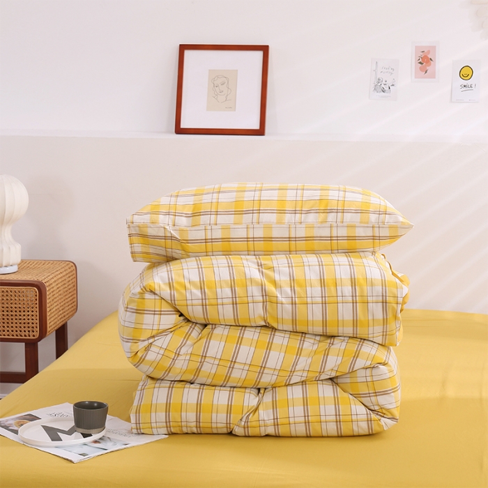 91家纺网 家纺一手货源 找家纺 简色坊 2023新款春夏全棉水洗棉四件套 芒果格