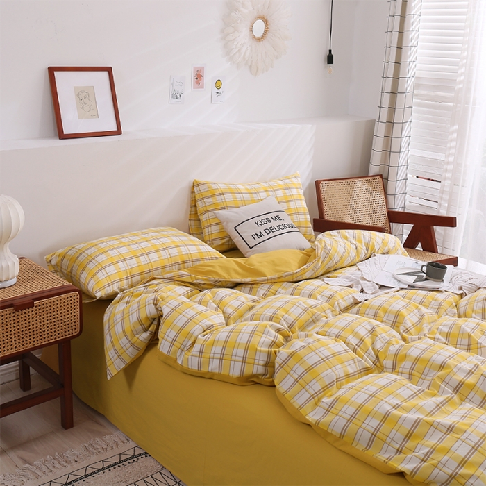 91家纺网 家纺一手货源 找家纺 简色坊 2023新款春夏全棉水洗棉四件套 芒果格