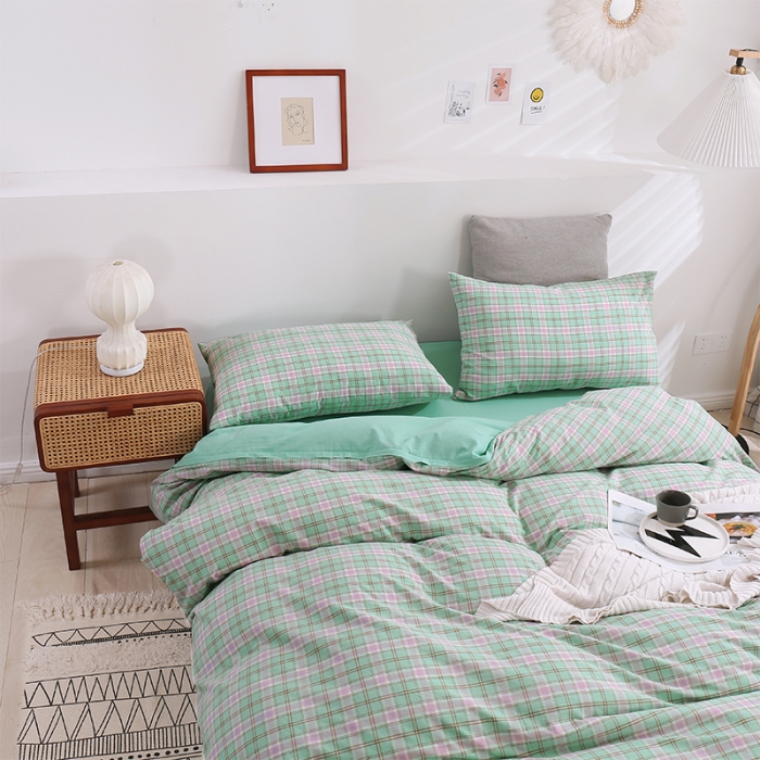 91家纺网 家纺一手货源 找家纺 简色坊 2023新款春夏全棉水洗棉四件套 西瓜格