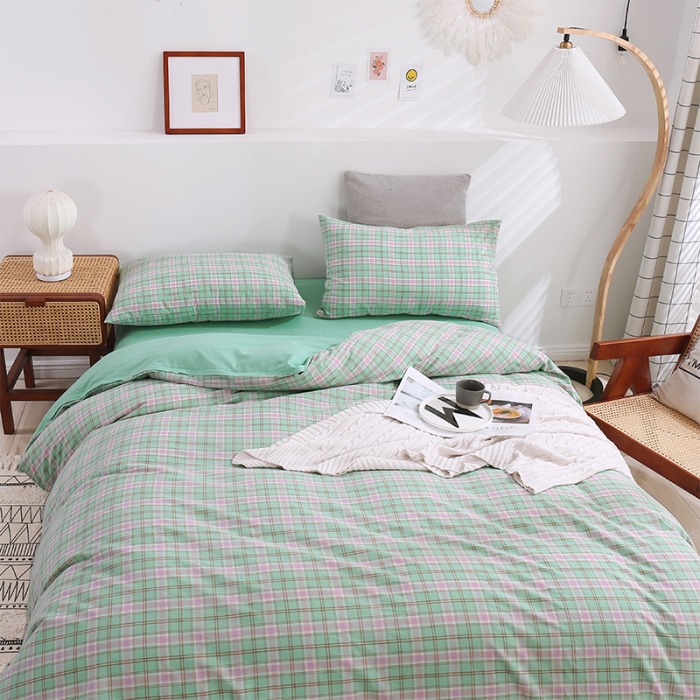 91家纺网 家纺一手货源 找家纺 简色坊 2023新款春夏全棉水洗棉四件套 西瓜格