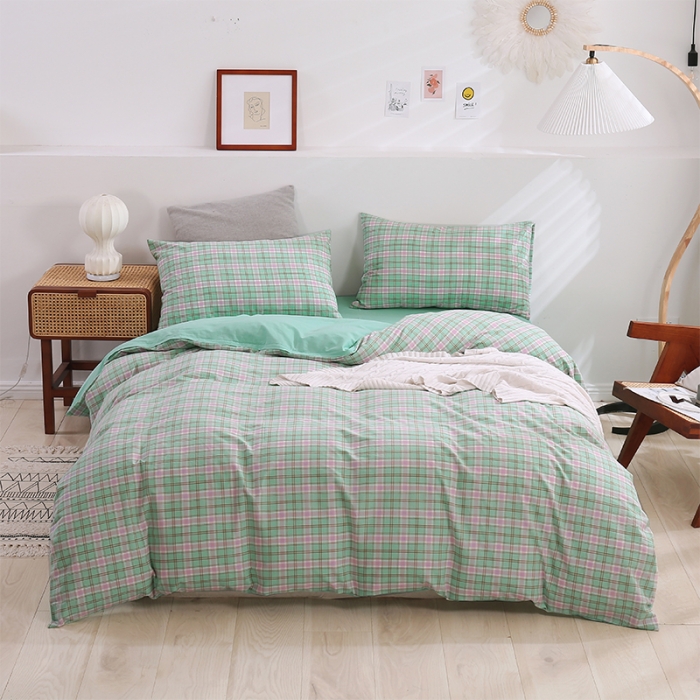 91家纺网 家纺一手货源 找家纺 简色坊 2023新款春夏全棉水洗棉四件套 西瓜格