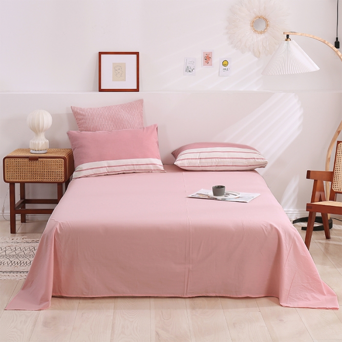 91家纺网 家纺一手货源 找家纺 简色坊 2023新款春夏全棉水洗棉四件套 英伦-粉