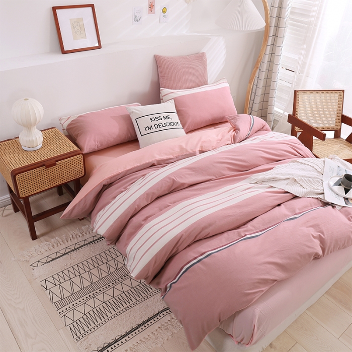 91家纺网 家纺一手货源 找家纺 简色坊 2023新款春夏全棉水洗棉四件套 英伦-粉