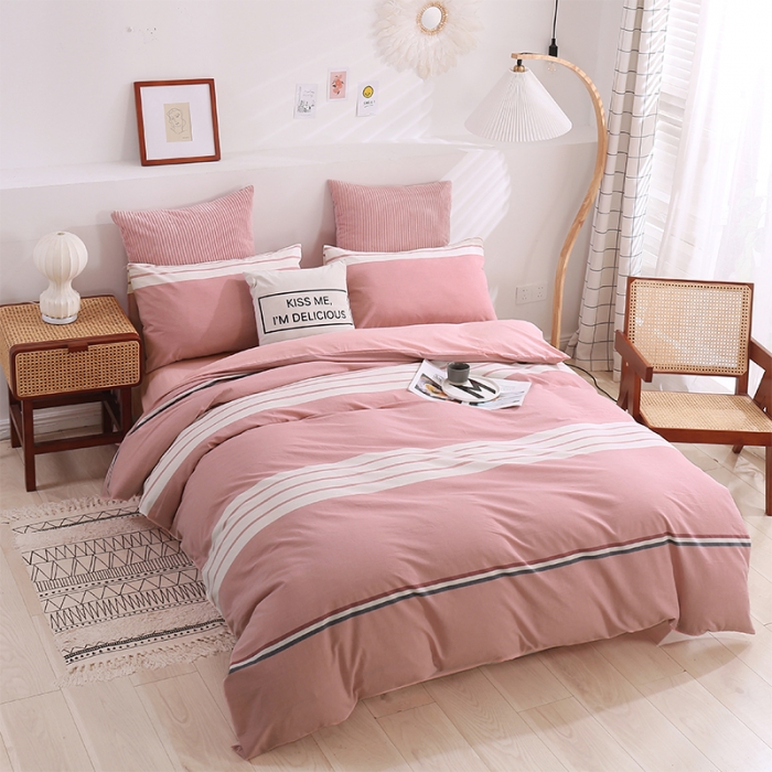 91家纺网 家纺一手货源 找家纺 简色坊 2023新款春夏全棉水洗棉四件套 英伦-粉