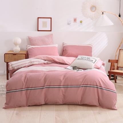 简色坊 2023新款春夏全棉水洗棉四件套 英伦-粉