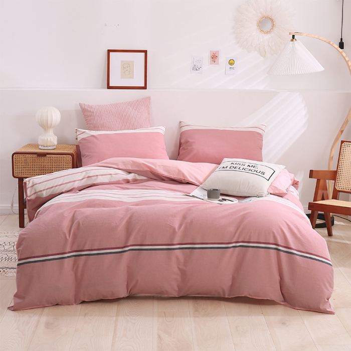 91家纺网 家纺一手货源 找家纺 简色坊 2023新款春夏全棉水洗棉四件套 英伦-粉