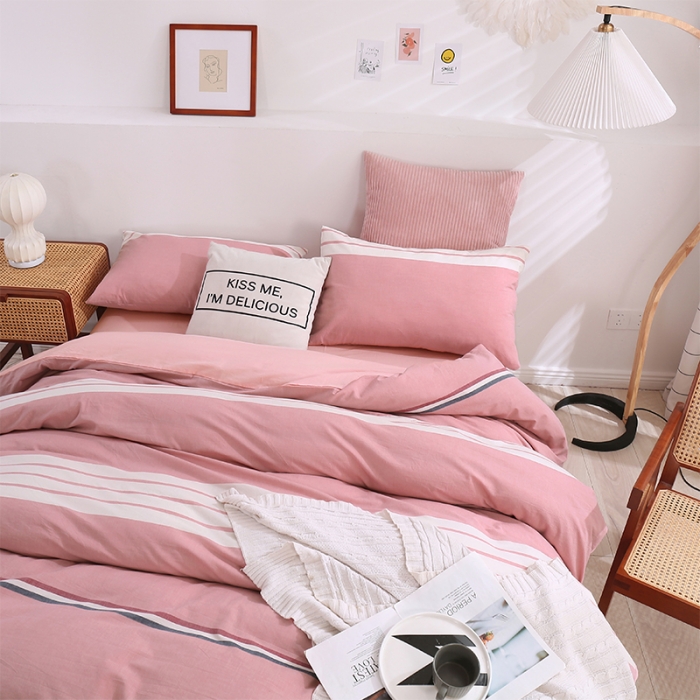 91家纺网 家纺一手货源 找家纺 简色坊 2023新款春夏全棉水洗棉四件套 英伦-粉