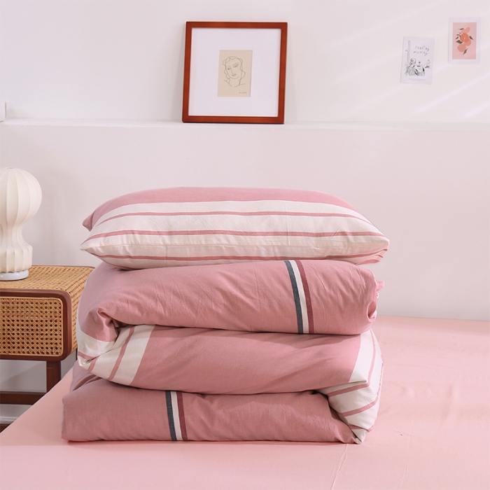 91家纺网 家纺一手货源 找家纺 简色坊 2023新款春夏全棉水洗棉四件套 英伦-粉