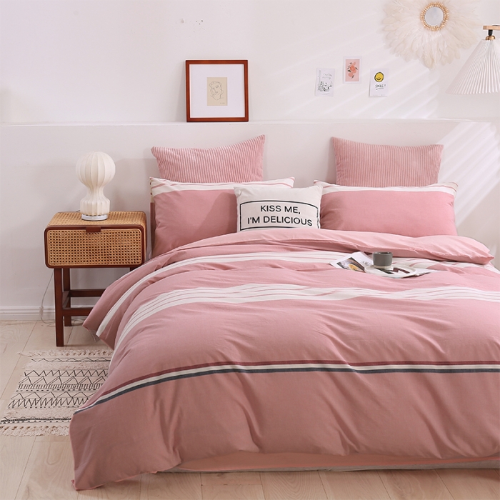 91家纺网 家纺一手货源 找家纺 简色坊 2023新款春夏全棉水洗棉四件套 英伦-粉